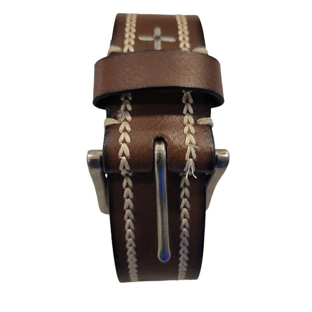 MEN'S Sun Stone Leather Belt With White Trim. Size 42-44.